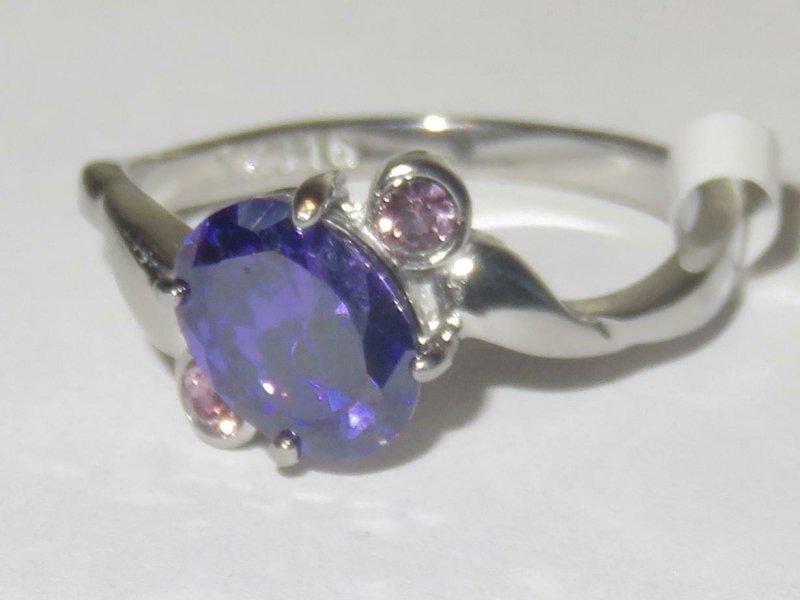 Jewellery Kingdom Cubic Zirconia Oval Amethyst Dress Stainless Steel Ladies Silver Tanzanite Ring - Jewelry Rings - British D'sire