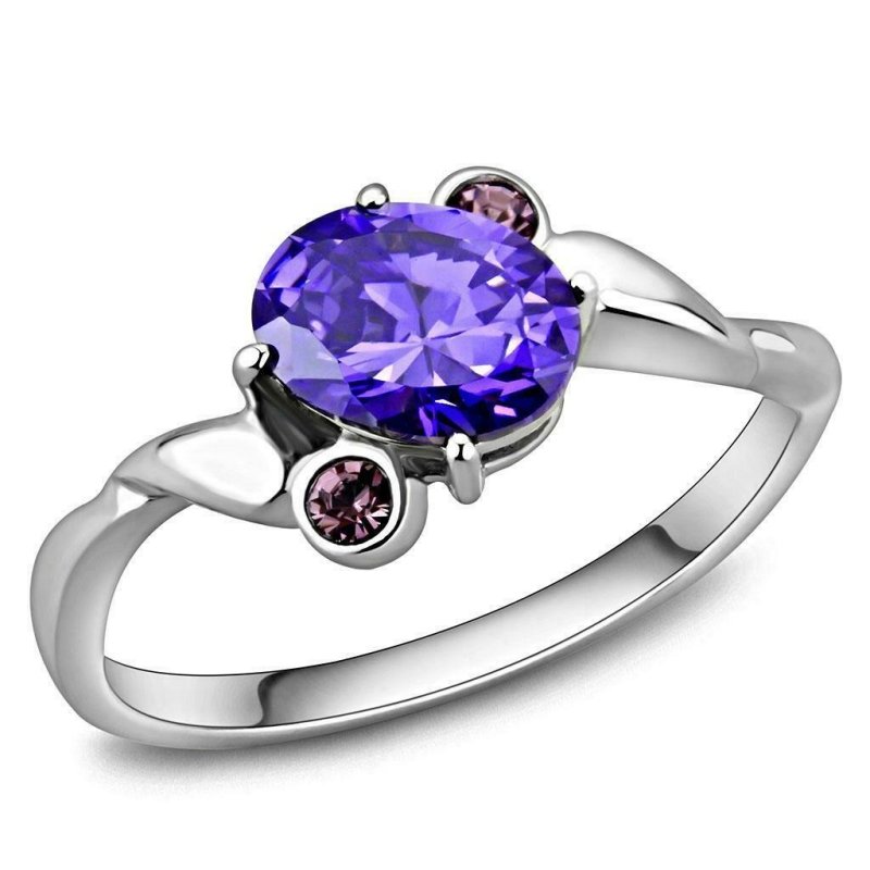 Jewellery Kingdom Cubic Zirconia Oval Amethyst Dress Stainless Steel Ladies Silver Tanzanite Ring - Jewelry Rings - British D'sire