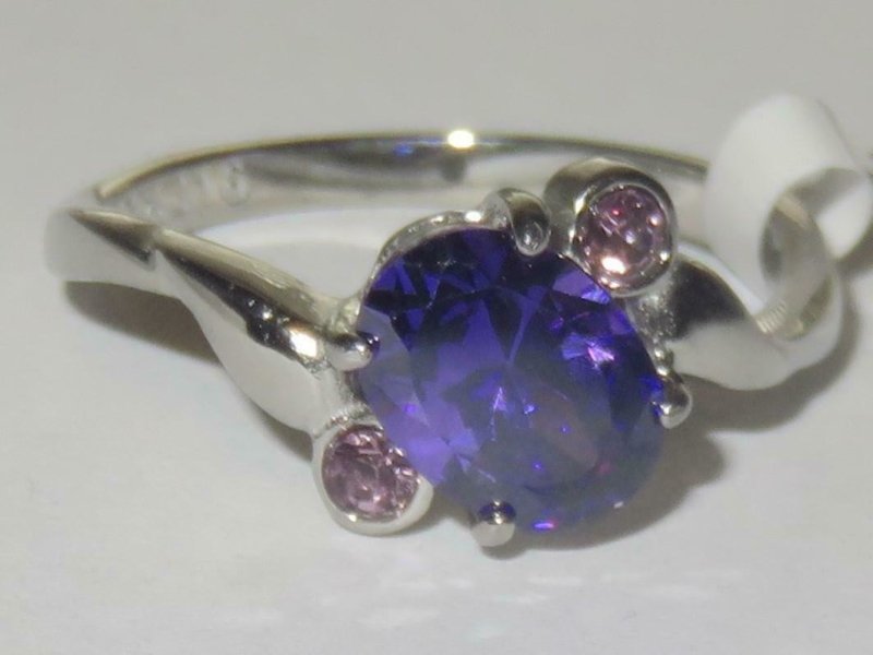 Jewellery Kingdom Cubic Zirconia Oval Amethyst Dress Stainless Steel Ladies Silver Tanzanite Ring - Jewelry Rings - British D'sire