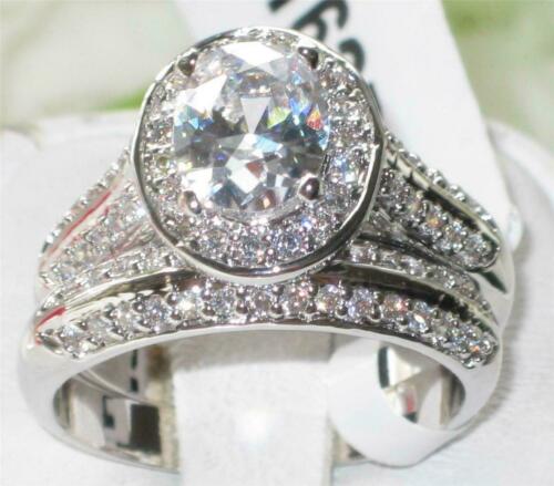 Jewellery Kingdom Cubic Zirconia Oval Engagement Wedding Band Stainless Steel Ladies Ring Set - Jewelry Rings - British D'sire Main image
