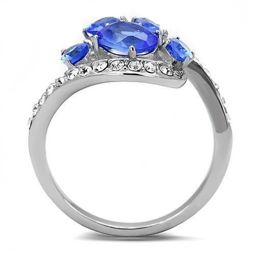 Jewellery Kingdom Cubic Zirconia Oval Pear Stainless Steel Dress Cluster Ladies Sapphire Ring (Blue) - Jewelry Rings - British D'sire Main image