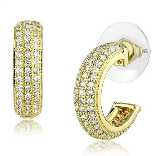 Jewellery Kingdom Cubic Zirconia Pav 18KT Hypoallergenic Hoops Ladies Gold Earrings - Earrings - British D'sire Main image