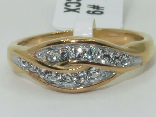 Jewellery Kingdom Cubic Zirconia Pave Steel Band Elegant Dress Pretty Ladies Ring (Gold) - Jewelry Rings - British D'sire