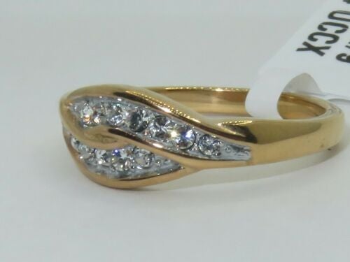 Jewellery Kingdom Cubic Zirconia Pave Steel Band Elegant Dress Pretty Ladies Ring (Gold) - Jewelry Rings - British D'sire