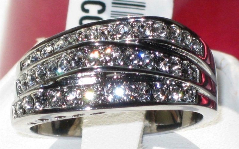 Jewellery Kingdom Cubic Zirconia Pave Triple Row Stainless Steel Ladies Ring - Jewelry Rings - British D'sire