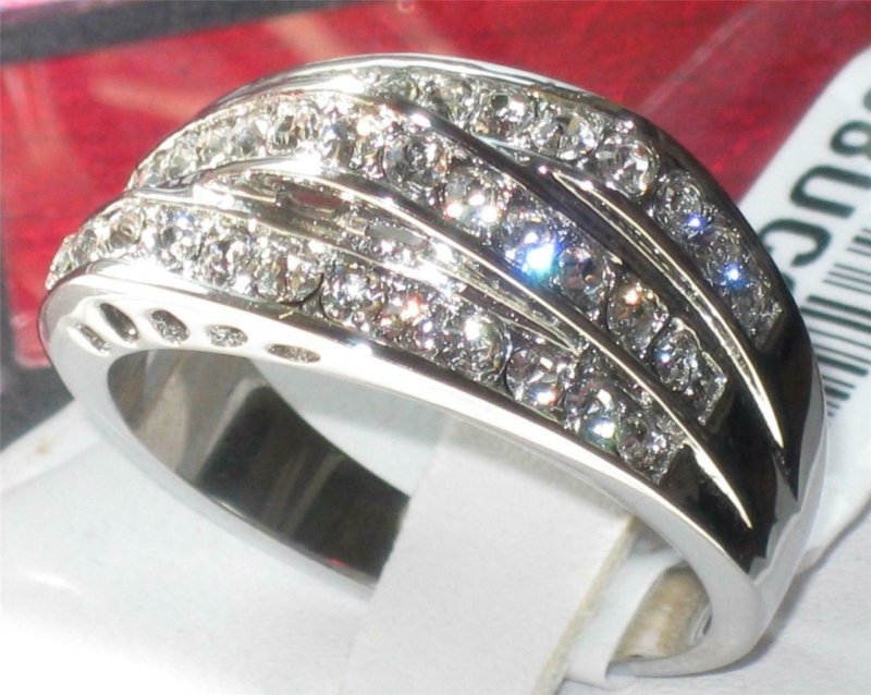 Jewellery Kingdom Cubic Zirconia Pave Triple Row Stainless Steel Ladies Ring - Jewelry Rings - British D'sire