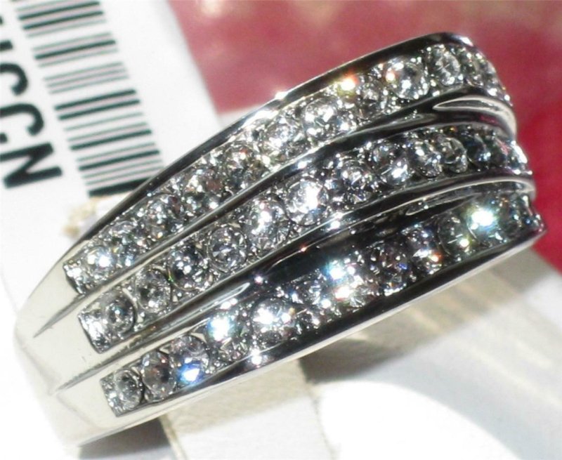 Jewellery Kingdom Cubic Zirconia Pave Triple Row Stainless Steel Ladies Ring - Jewelry Rings - British D'sire