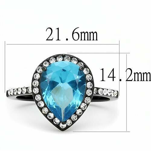 Jewellery Kingdom Cubic Zirconia Pear Blue Topaz Solitaire Accents Stainless Steel Ladies Black Ring Secondary image