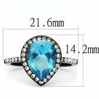Jewellery Kingdom Cubic Zirconia Pear Blue Topaz Solitaire Accents Stainless Steel Ladies Black Ring - Jewelry Rings - British D'sire