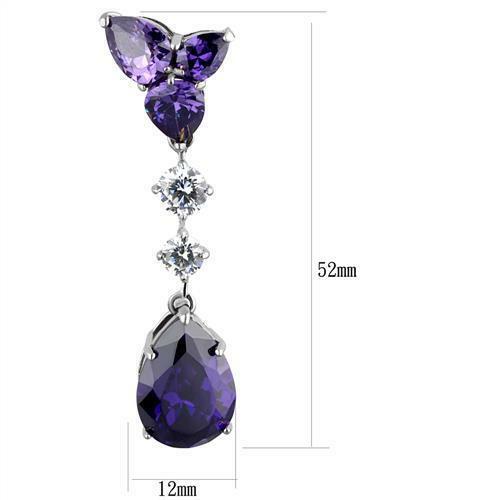 Jewellery Kingdom Cubic Zirconia Pear Stainless Steel Hypo Allergenic Dangling Amethyst Earrings (Purple) - Earrings - British D'sire Main image
