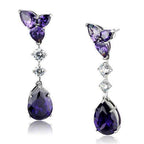 Jewellery Kingdom Cubic Zirconia Pear Stainless Steel Hypo Allergenic Dangling Amethyst Earrings (Purple) - Earrings - British D'sire