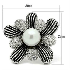 Jewellery Kingdom Cubic Zirconia Pearl Silver Statement Rhodium Cocktail Ladies Ring (Black & White) - Jewelry Rings - British D'sire