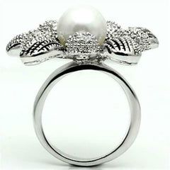Jewellery Kingdom Cubic Zirconia Pearl Silver Statement Rhodium Cocktail Ladies Ring (Black & White) - Jewelry Rings - British D'sire