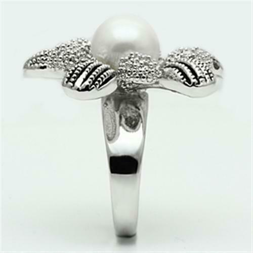 Jewellery Kingdom Cubic Zirconia Pearl Silver Statement Rhodium Cocktail Ladies Ring (Black & White) Secondary image