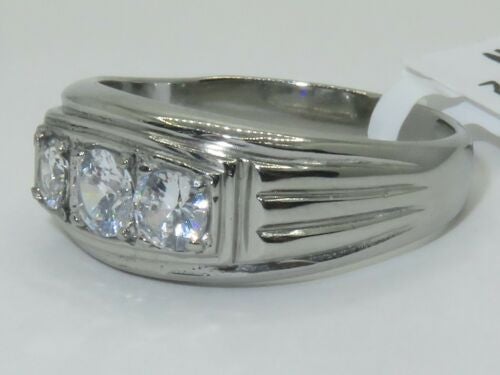 Jewellery Kingdom Cubic Zirconia Pinky Signet Stainless Steel Mans Mens Ring (Silver) - Jewelry Rings - British D'sire