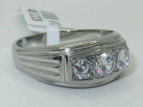 Jewellery Kingdom Cubic Zirconia Pinky Signet Stainless Steel Mans Mens Ring (Silver) - Jewelry Rings - British D'sire