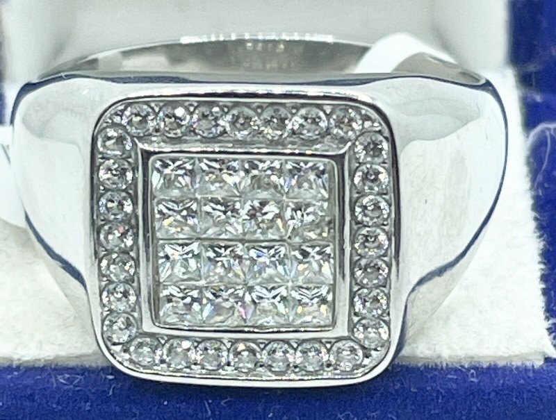Jewellery Kingdom Cubic Zirconia Pinky Square Stainless Steel Princess Cut Bling Clear Mens Signet Ring - Jewelry Rings - British D'sire