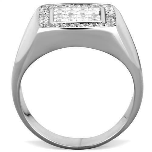Jewellery Kingdom Cubic Zirconia Pinky Square Stainless Steel Princess Cut Bling Clear Mens Signet Ring Secondary image