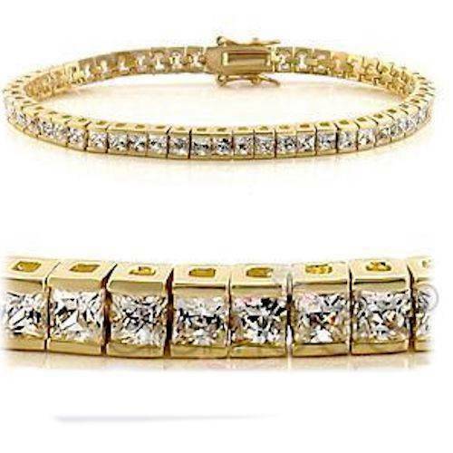 Jewellery Kingdom Cubic Zirconia Princess Cut 12 CT Ladies Gold Tennis Bracelet - Bracelets & Bangles - British D'sire Main image