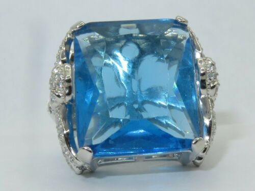 Jewellery Kingdom Cubic Zirconia Princess Cut Cocktail Sterling 30CT Ladies Aquamarine Ring (Blue) - Rings - British D'sire Main image