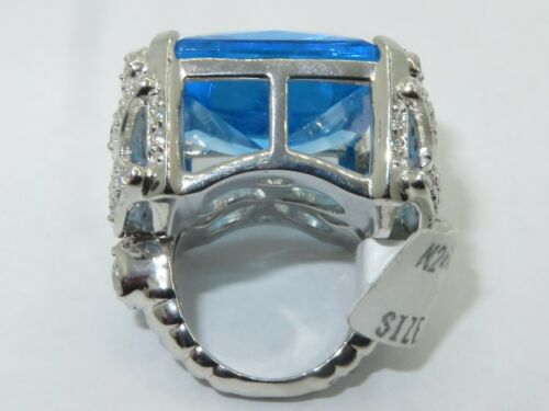 Jewellery Kingdom Cubic Zirconia Princess Cut Cocktail Sterling 30CT Ladies Aquamarine Ring (Blue) - Rings - British D'sire