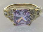 Jewellery Kingdom Cubic Zirconia Princess Cut Square 18Kt Steel Ladies Amethyst Ring (Gold & Purple) - Jewelry Rings - British D'sire