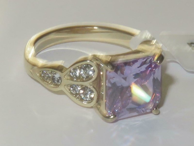 Jewellery Kingdom Cubic Zirconia Princess Cut Square 18Kt Steel Ladies Amethyst Ring (Gold & Purple) - Jewelry Rings - British D'sire