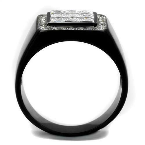 Jewellery Kingdom Cubic Zirconia Princess Cut Square Pinky Stainless Steel 2CT Mens Signet Black Ring Secondary image