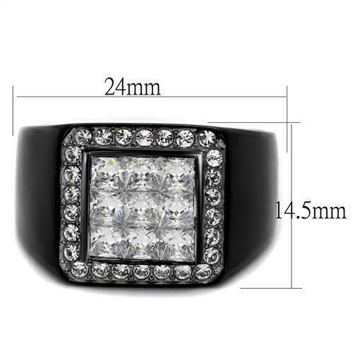Jewellery Kingdom Cubic Zirconia Princess Cut Square Pinky Stainless Steel 2CT Mens Signet Black Ring - Jewelry Rings - British D'sire Main image