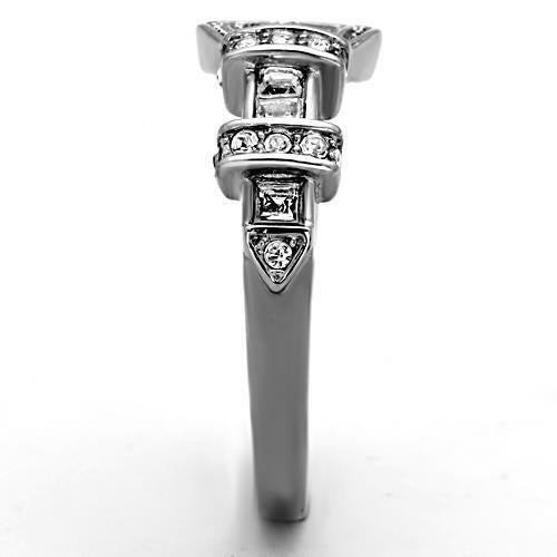 Jewellery Kingdom Cubic Zirconia Princess Cut Stainless Steel Band Silver Sparkling Ladies Buckle Ring Secondary image