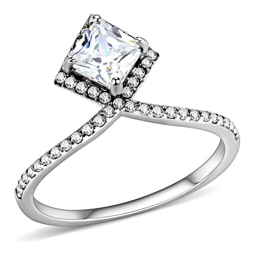 Jewellery Kingdom Cubic Zirconia Princess Cut Stainless Steel Silver Elegant Ladies Ring - Jewelry Rings - British D'sire Main image