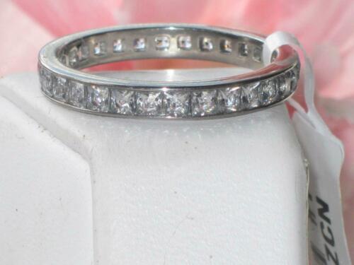 Jewellery Kingdom Cubic Zirconia Princess Stacking 3mm Stainless Steel Ladies Full Eternity Ring Band - Rings - British D'sire