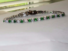 Jewellery Kingdom Cubic Zirconia Rhodium Ladies Emerald Tennis Bracelet (Silver & Green) - Bracelets & Bangles - British D'sire