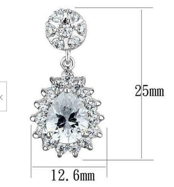 Jewellery Kingdom Cubic Zirconia Rhodium Pretty Dress Sparkling Pear Dangling Earrings (Silver) Secondary image