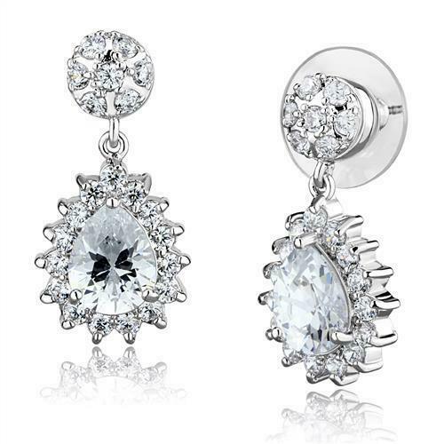 Jewellery Kingdom Cubic Zirconia Rhodium Pretty Dress Sparkling Pear Dangling Earrings (Silver) - Earrings - British D'sire Main image