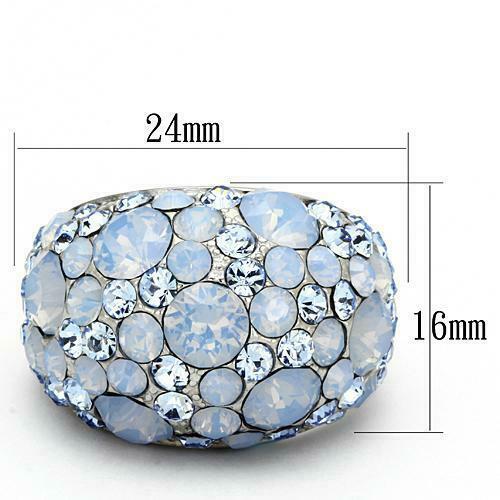 Jewellery Kingdom Cubic Zirconia Sapphire Studded Silver Stainless Steel Sparkle Ladies Ring (Sea Blue) - Rings - British D'sire Main image