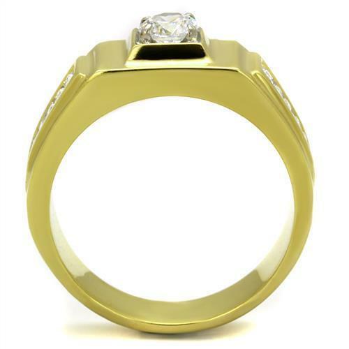 Jewellery Kingdom Cubic Zirconia Signet 18kt Stainless Steel sparkling Mens Pinky Ring (Gold) Secondary image