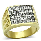 Jewellery Kingdom Cubic Zirconia Signet Big 30 Stone 18KT Steel Sparkling Mens Gold Ring - Jewelry Rings - British D'sire