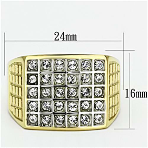 Jewellery Kingdom Cubic Zirconia Signet Big 30 Stone 18KT Steel Sparkling Mens Gold Ring - Jewelry Rings - British D'sire