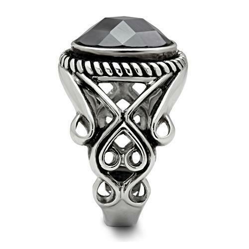 Jewellery Kingdom Cubic Zirconia Signet Jet Oval 16 CT Stainless Steel Silver Pinky Mens Black Ring Secondary image