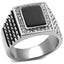 Jewellery Kingdom Cubic Zirconia Signet Jet Stainless Steel Pinky Stamped Silver Emerald Mens Black Ring - Jewelry Rings - British D'sire