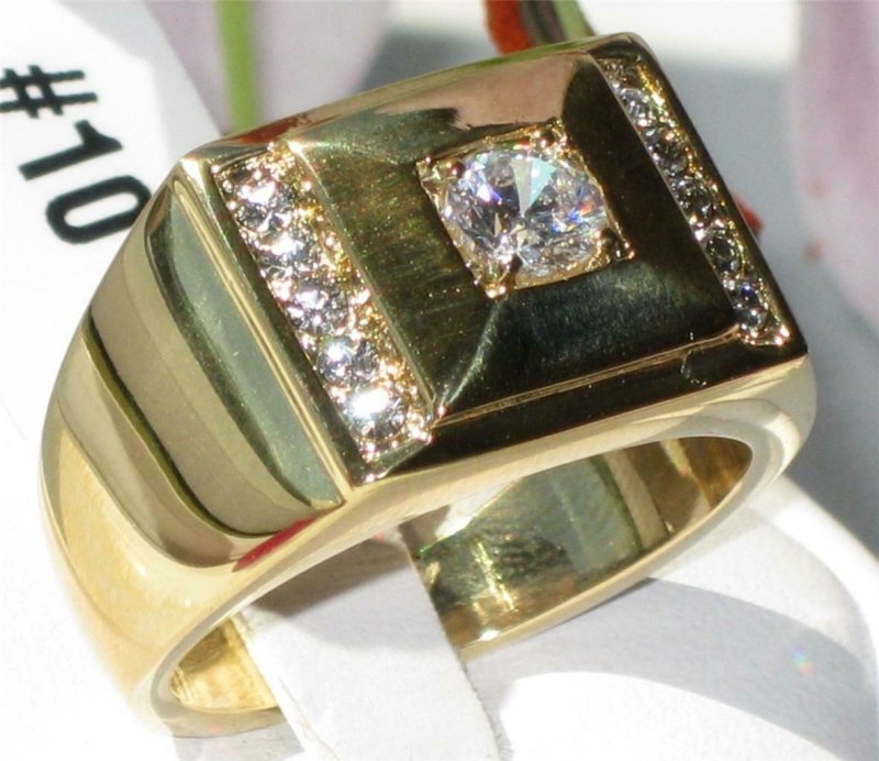 Jewellery Kingdom Cubic Zirconia Signet Pinky 18KT Steel Mens Gold Ring - Jewelry Rings - British D'sire