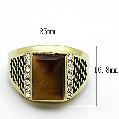 Jewellery Kingdom Cubic Zirconia Signet Pinky Emerald Cut Smart Semi Precious Mens Tiger Eye Ring (Gold) - Jewelry Rings - British D'sire