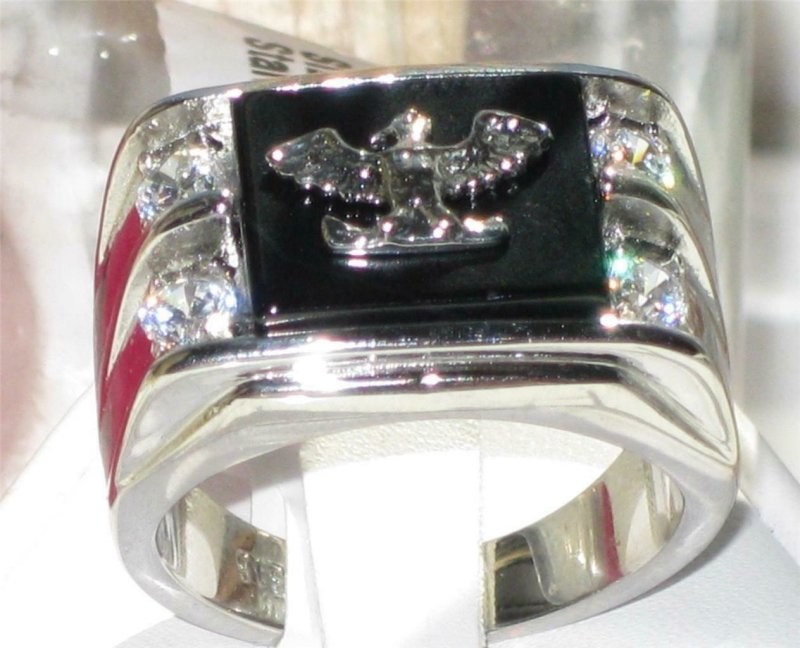 Jewellery Kingdom Cubic Zirconia Signet Pinky Onyx Silver Stainless Steel Mans Black Mens Eagle Ring Secondary image