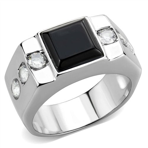 Jewellery Kingdom Cubic Zirconia Signet Pinky Stainless Steel Square Jet Smart Classy Mens Ring - Jewelry Rings - British D'sire Main image