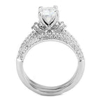 Jewellery Kingdom Cubic Zirconia Silver 2 CT Rhodium Ladies Engagement Wedding Band Ring Set (Silver) - Engagement Rings - British D'sire