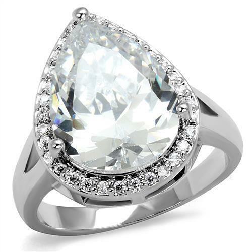 Jewellery Kingdom Cubic Zirconia Silver Rhodium 10 CT Clearp Sparkling Cocktail Ladies Pear Ring - Jewelry Rings - British D'sire Main image