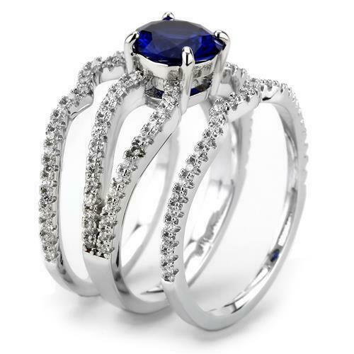 Jewellery Kingdom Cubic Zirconia Silver Rhodium Engagement Wedding Band Ladies Sapphire Ring Set Secondary image