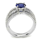Jewellery Kingdom Cubic Zirconia Silver Rhodium Engagement Wedding Band Ladies Sapphire Ring Set - Jewelry Rings - British D'sire