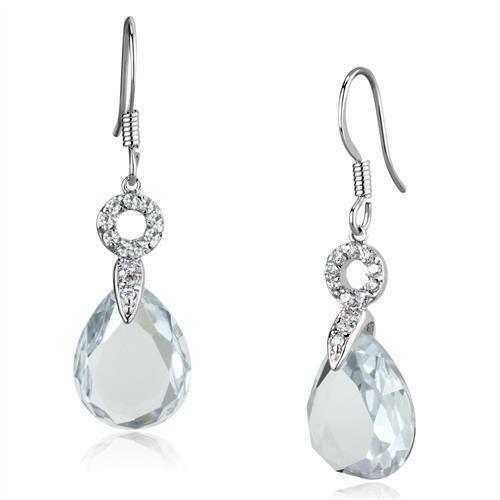 Jewellery Kingdom Cubic Zirconia Silver Rhodium Fish Pretty Wire Backs Ladies Dangling Pear Earrings - Earrings - British D'sire